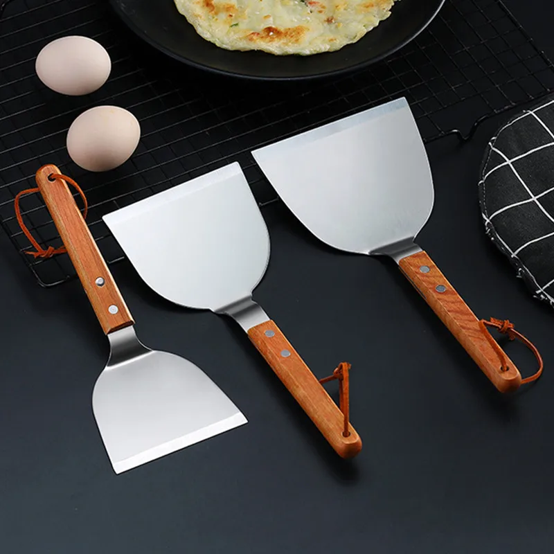Okonomiyaki Spatula - Roestvrijstalen Houten Handvat Teppa Shovel Antislip