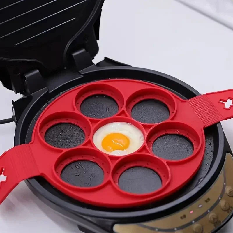 Egg Waffle Pan - Siliconen 7-gaats ronde koekenpan Ontbijtpannenkoekvorm DIY