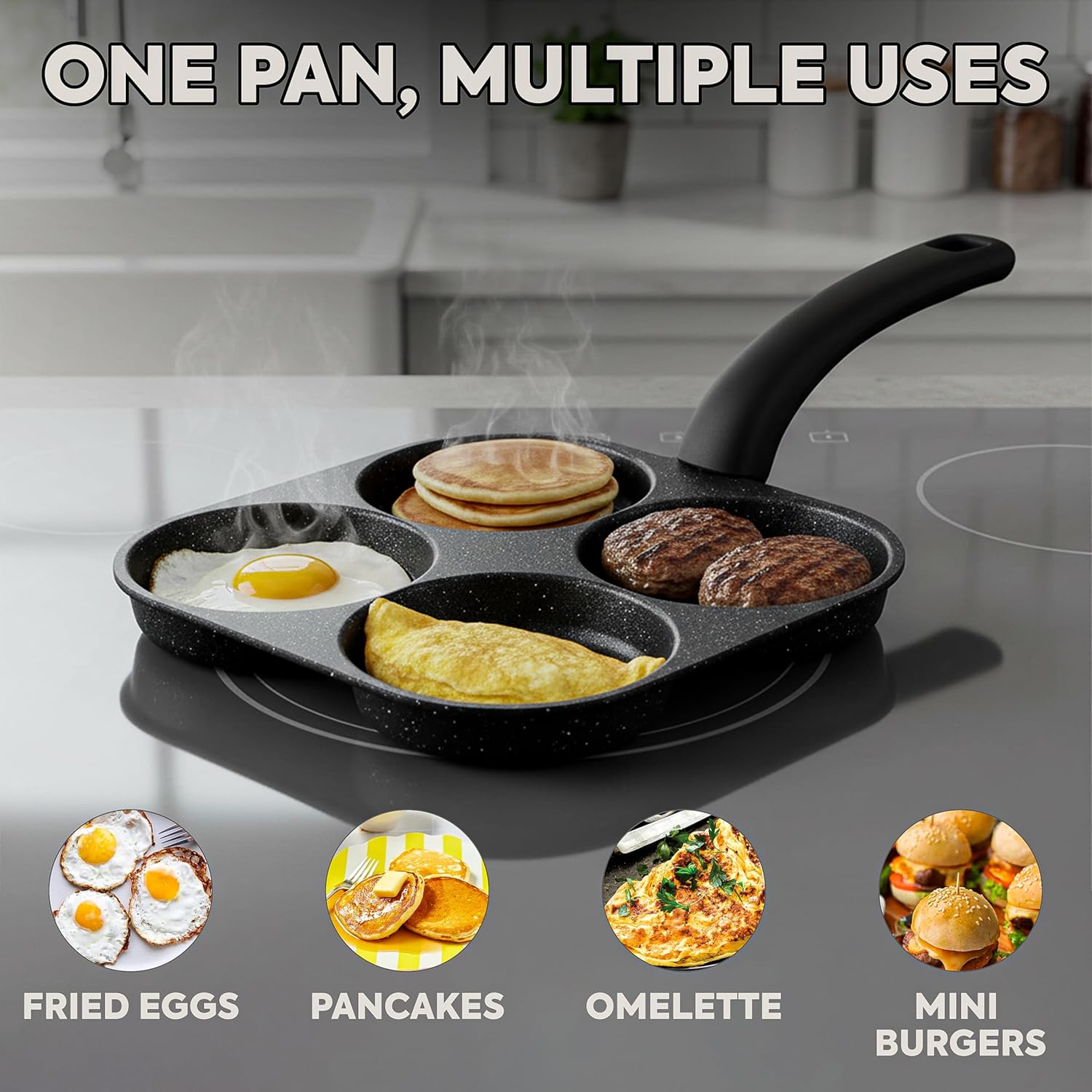 Egg Waffle Pan - Eierpannenkoekenpan Anti-aanbakpannenkoekenpannen 4-kops kookgerei Pannenkoekenpan Eierpan
